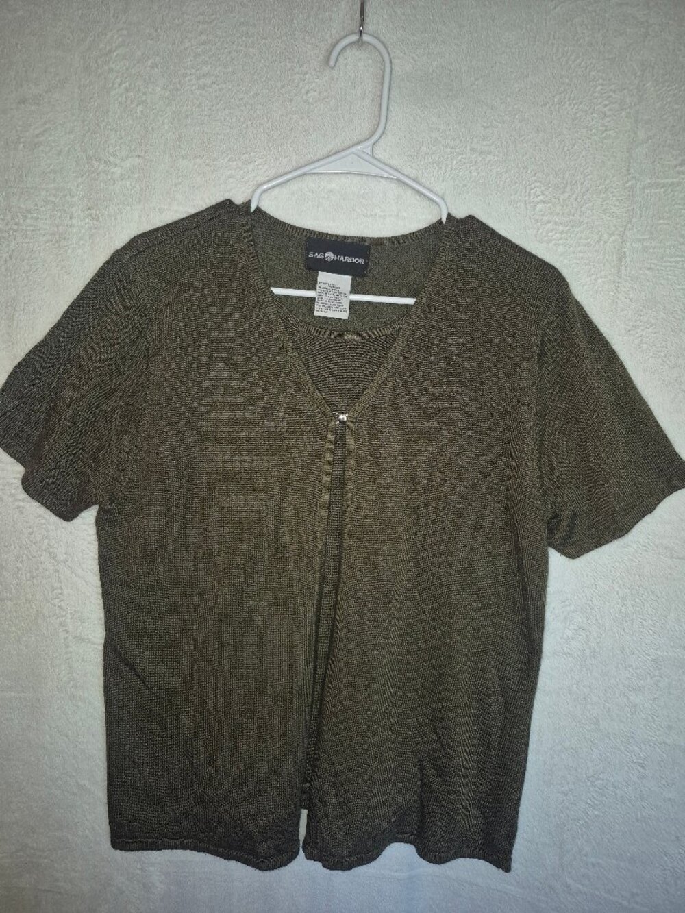 Sag Harbor Olive Green  2-in-1 Cardigan Top (M) Office Minimalist Workwear